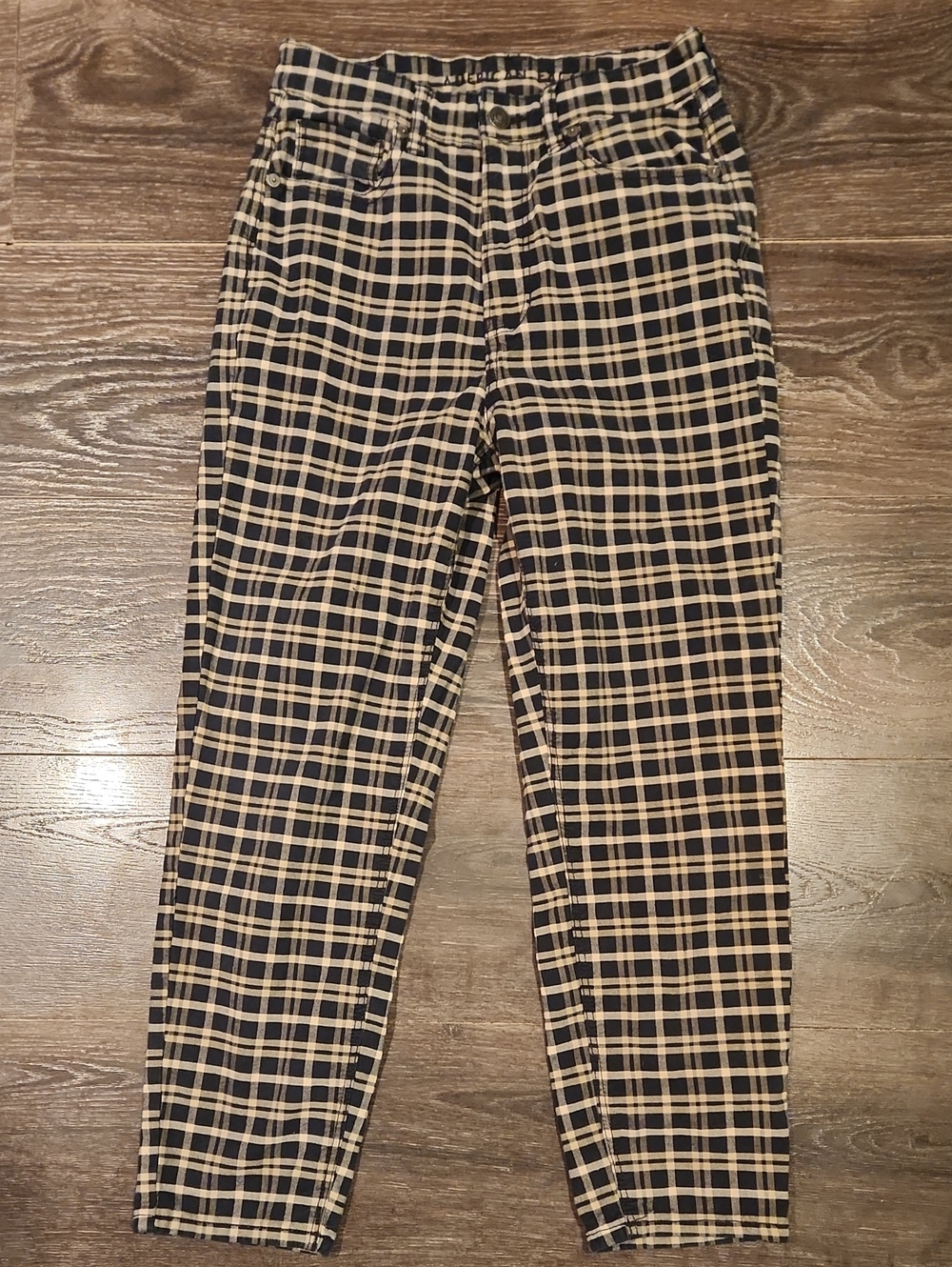 ❤️ AMERICAN EAGLE MOM JEANS- TWILL PLAID, HIGH RISE, 4 EXTRA SHORT (27 X-SHORT)